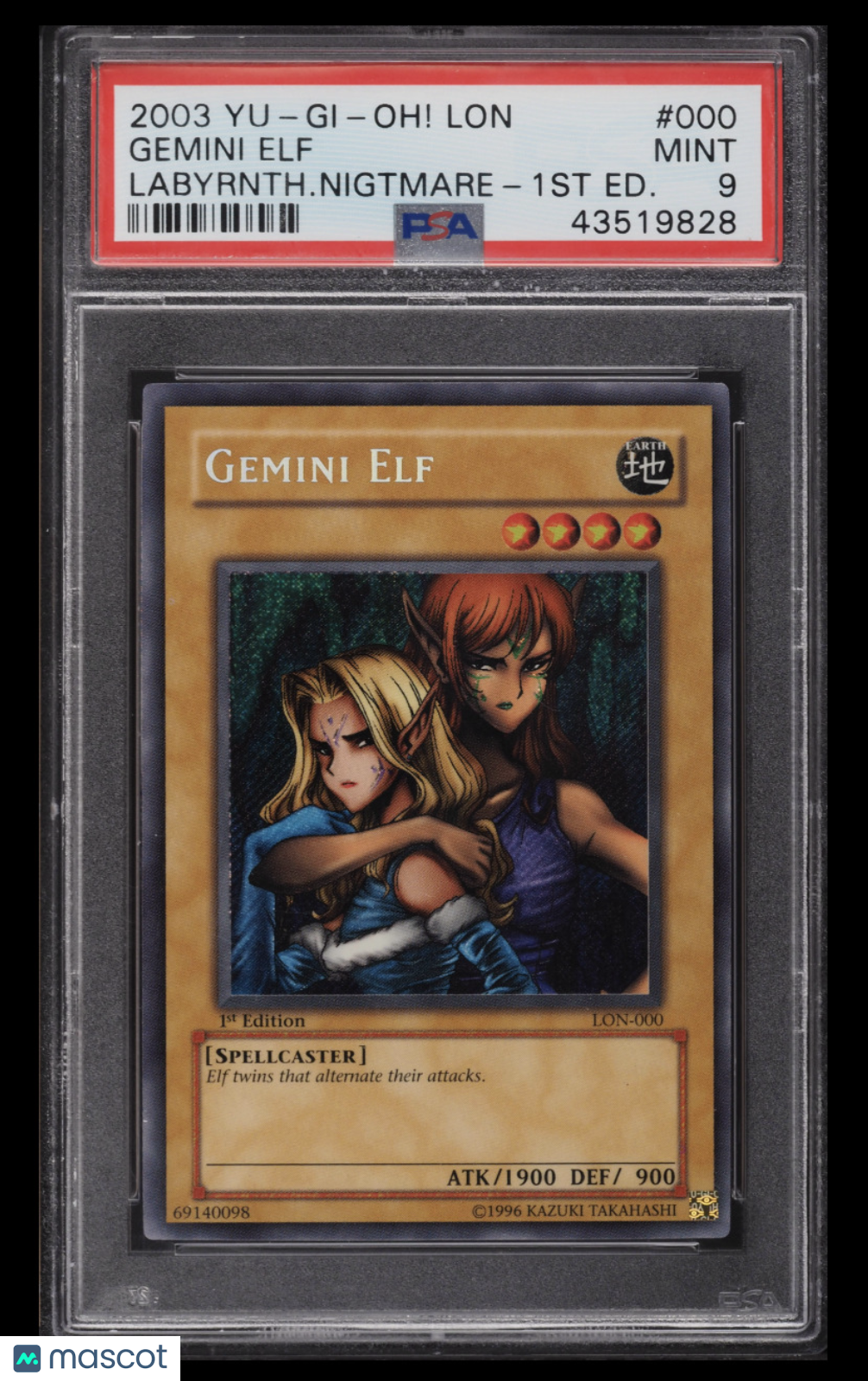 2003 Yu-Gi-Oh! Labyrinth of Nightmare Gemini Elf #LON-000 1st Edition PSA 9