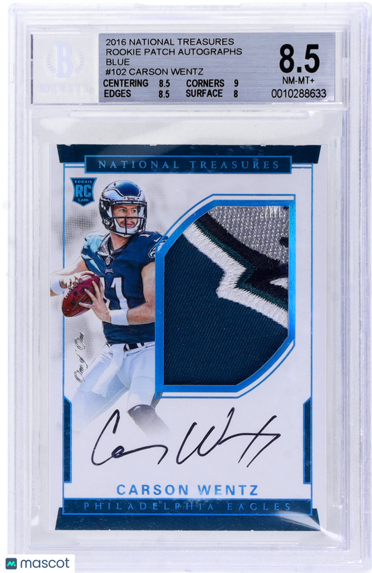 2016 National Treasures Carson Wentz Rookie Patch Auto Blue RPA RC BGS 8.5