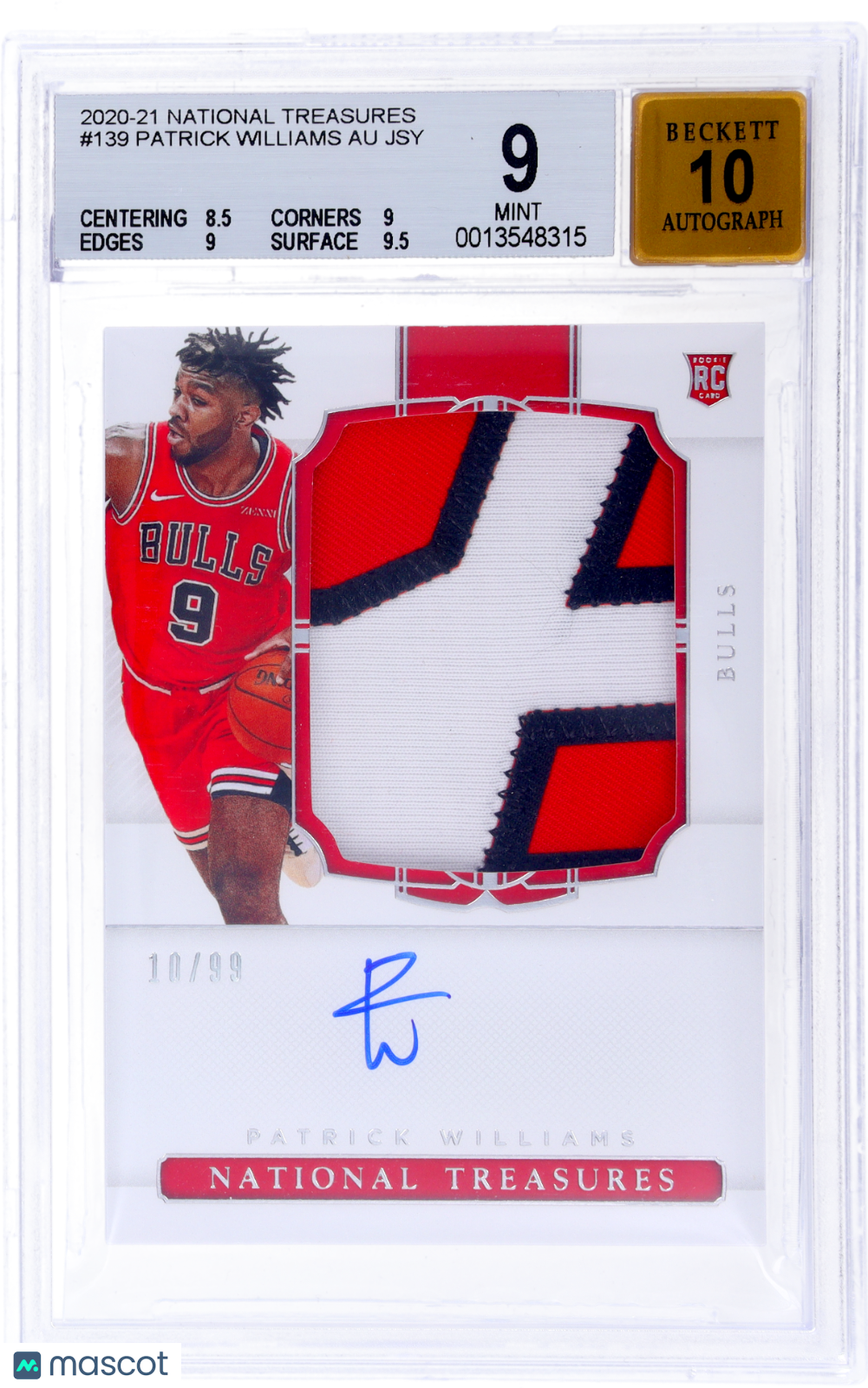 Panini National Treasures Patrick Williams #139 Jersey Auto /99 BGS 9 Auto 10