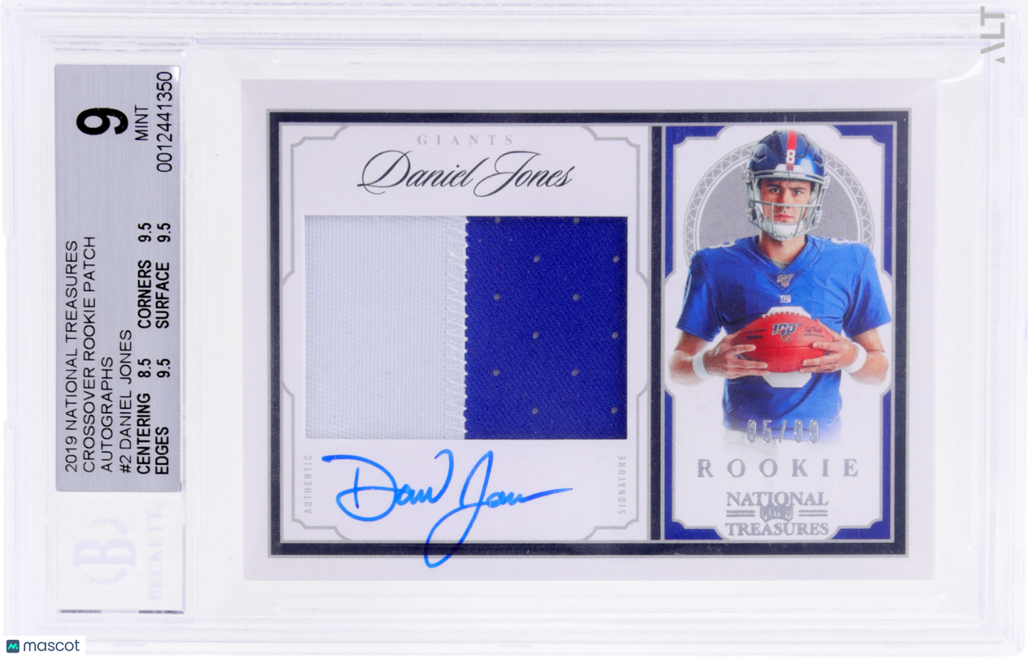 2019 National Treasures Daniel Jones #CRS-DJ Crossover Rookie Patch Auto /99 BGS 9