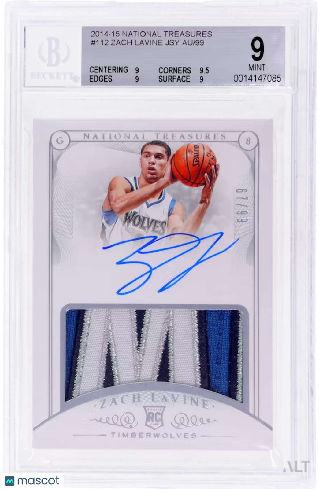 2014 Panini National Treasures Zach Lavine #112 BGS 9 Auto 10