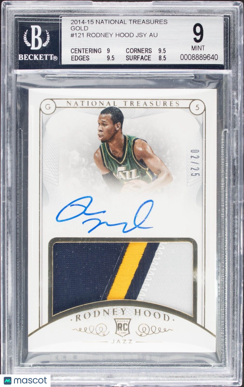 2014 National Treasures Rodney Hood #121 Rookie Patch Auto Gold /25 BGS 9