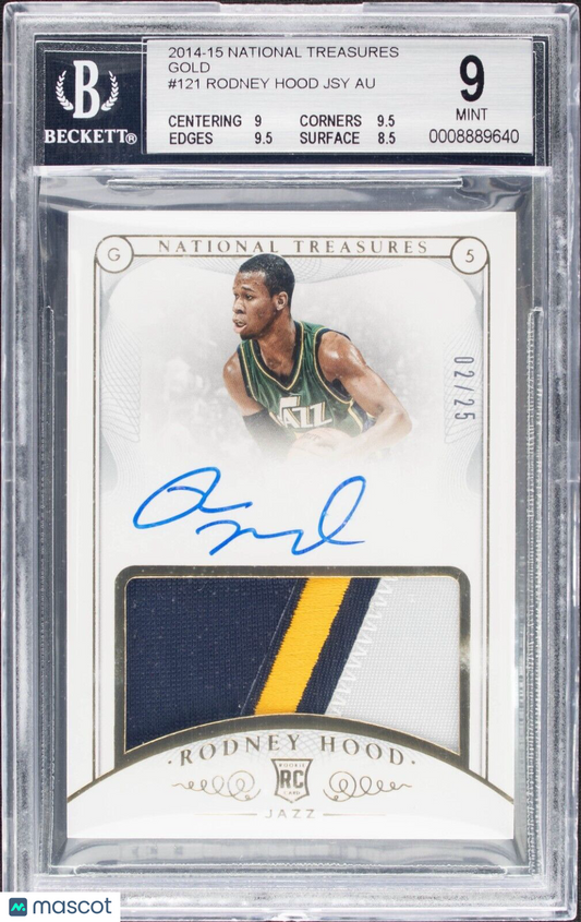 2014 National Treasures Rodney Hood #121 Rookie Patch Auto Gold /25 BGS 9