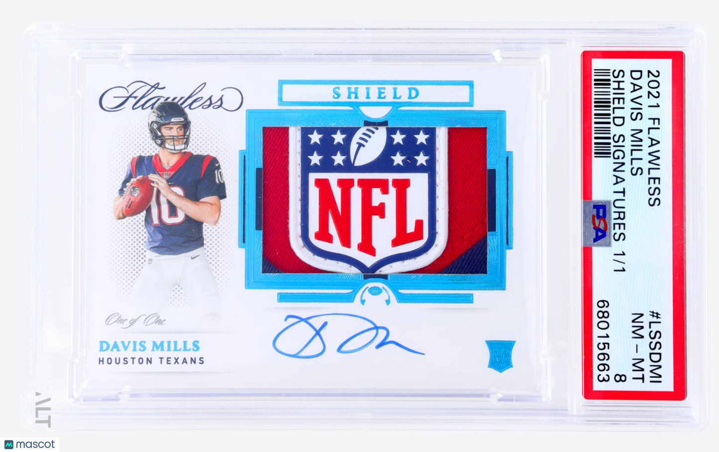 2021 Panini Flawless Davis Mills #LSS-DMI Shield Signatures 1/1 PSA 8
