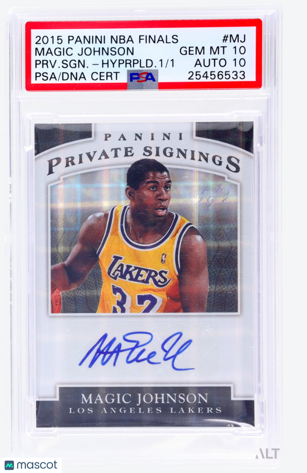 2015 Panini NBA Finals Magic Johnson #MJ Hyper Plaid PSA 10 Auto 10