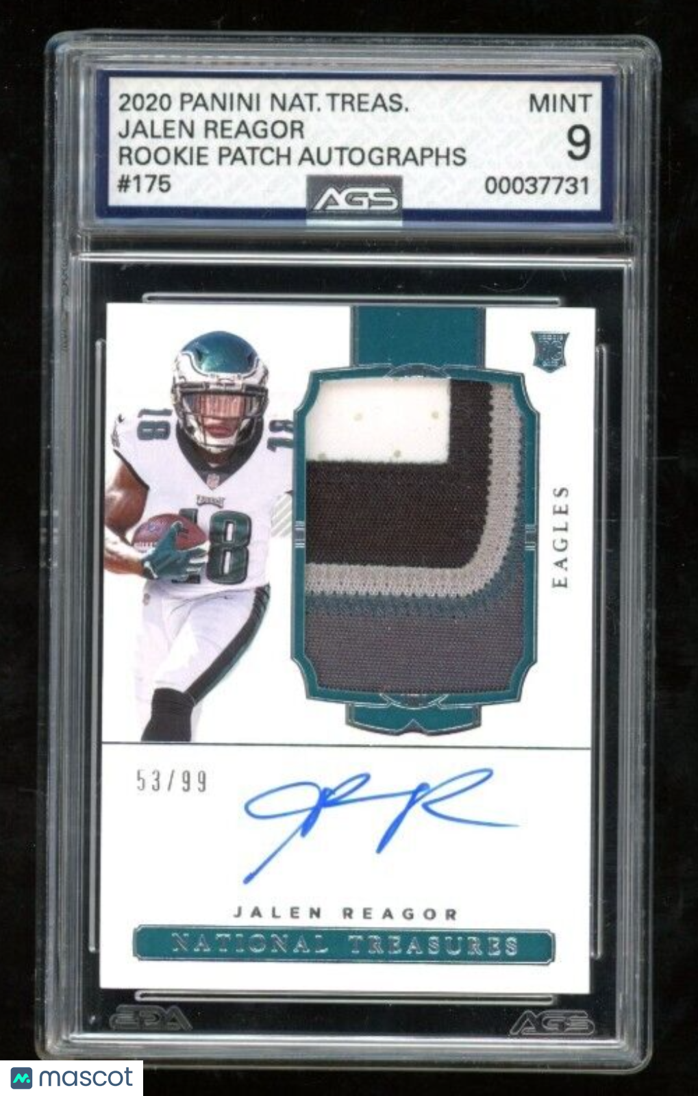 2020 Panini National Treasures Jalen Reagor #175 Rookie Patch Autograph AGS 9