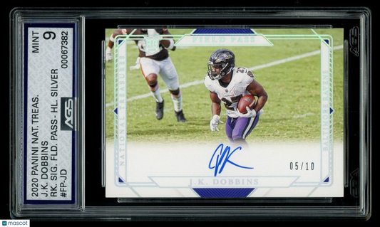 2020 National Treasures J.K. Dobbins #FP-JD Rookie Signature Silver AGS 9