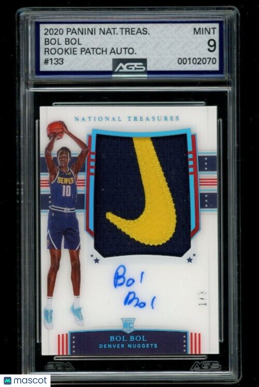 2020 Panini National Treasures Bol Bol #133 Rookie Patch Auto /3 AGS 9