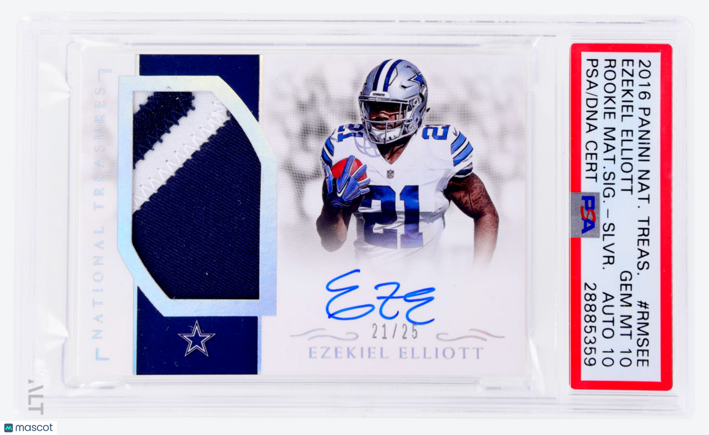 2016 National Treasures Ezekiel Elliott Rookie Patch Auto Silver /25 PSA 10