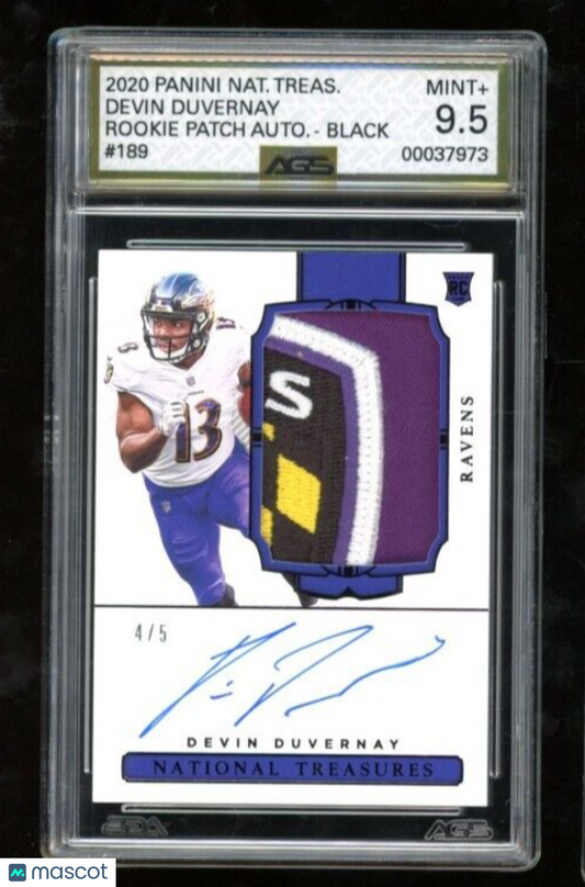 2020 National Treasures Devin Duvernay #109 Rookie Patch Auto Black AGS 9.5