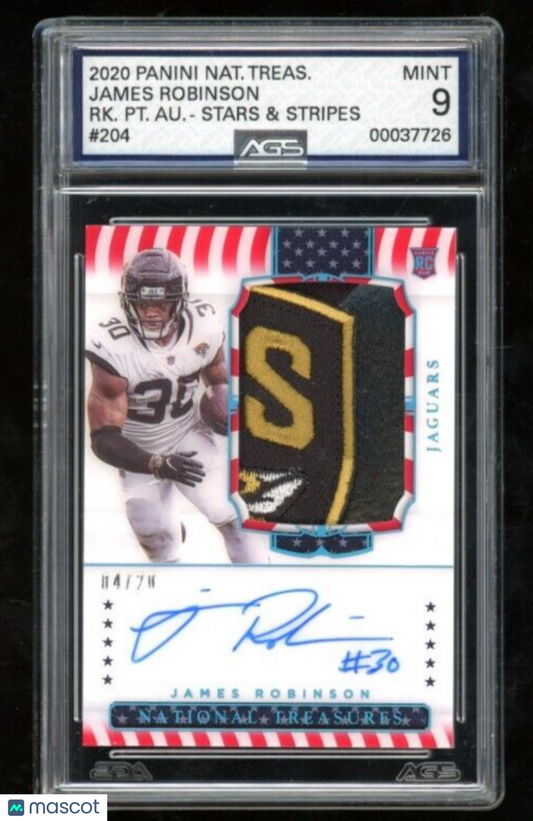 2020 National Treasures James Robinson Rookie Patch Auto Stars & Stripes AGS 9