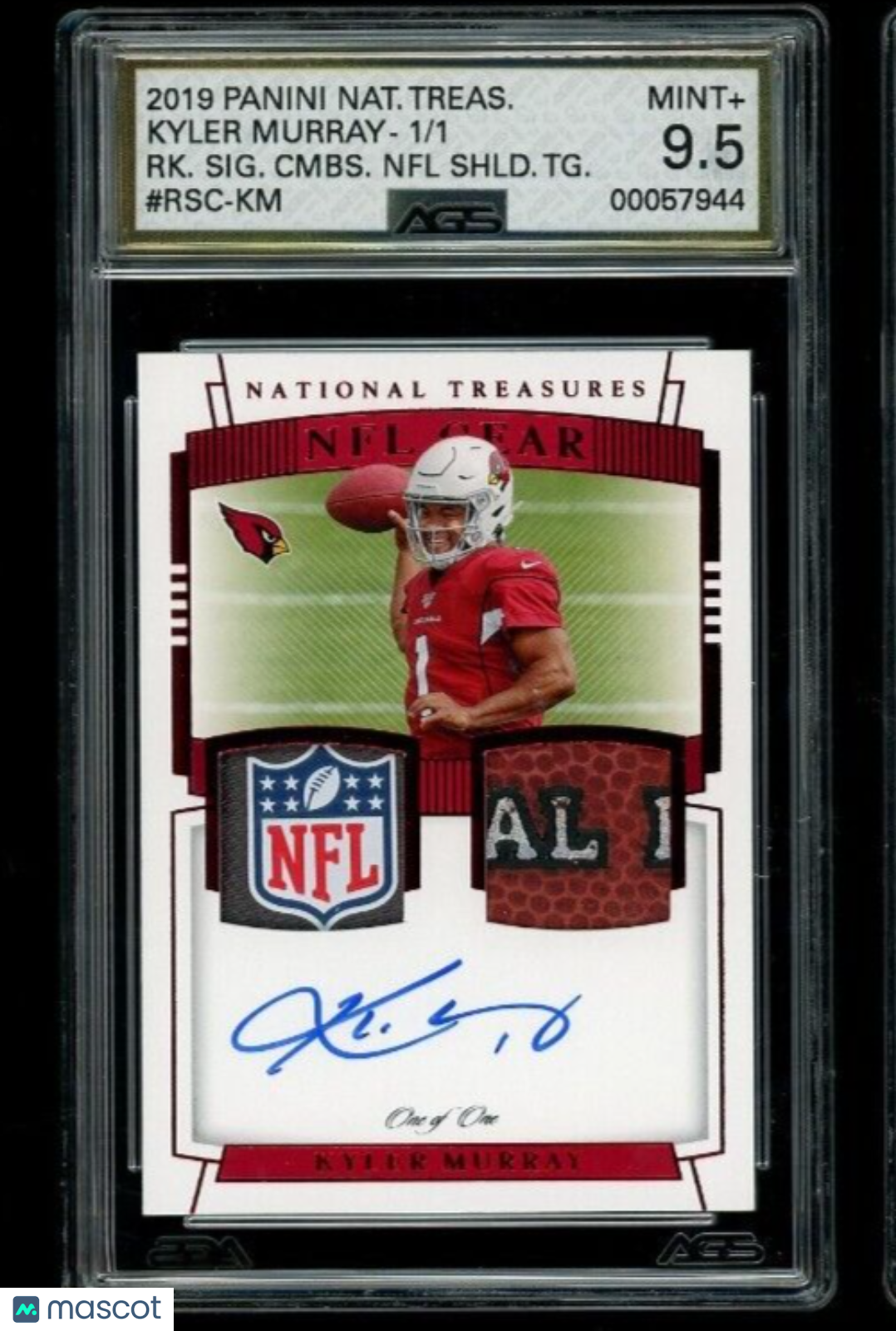 2019 National Treasures Kyler Murray Rookie Auto Combo NFL Shield AGS 9.5 RPA RC