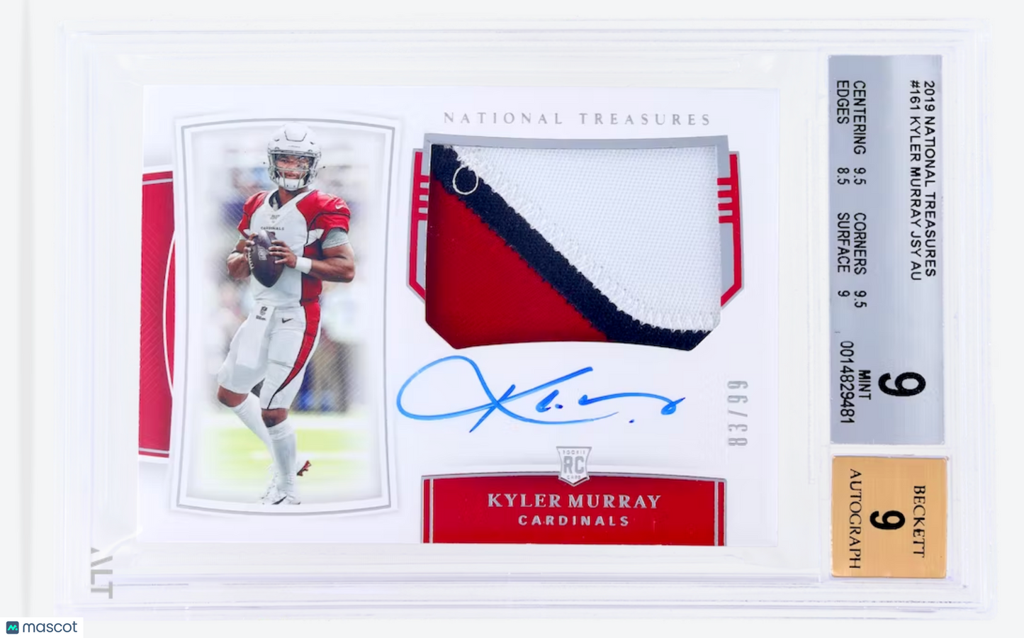 2019 Panini National Treasures Kyler Murray #161 /99 BGS 9 Auto 9