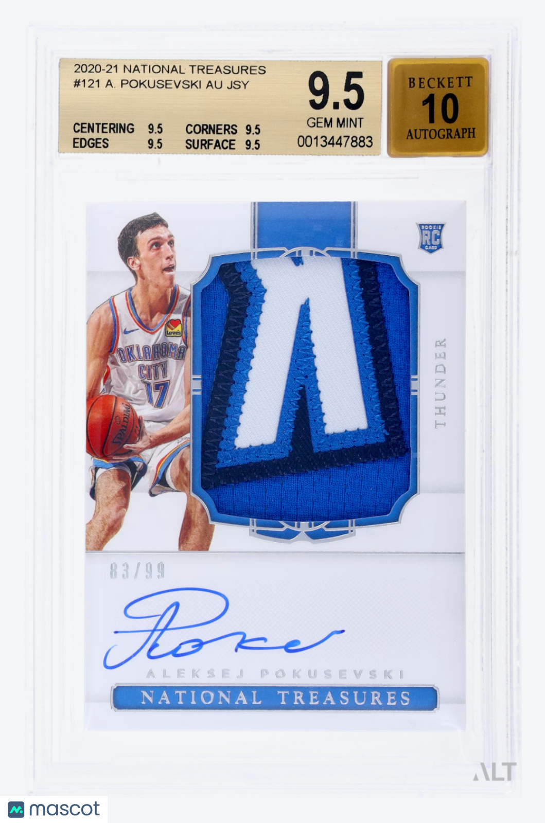 Panini National Treasures Aleksej Pokusevski #121 Jersey Auto BGS 9.5 Auto 10