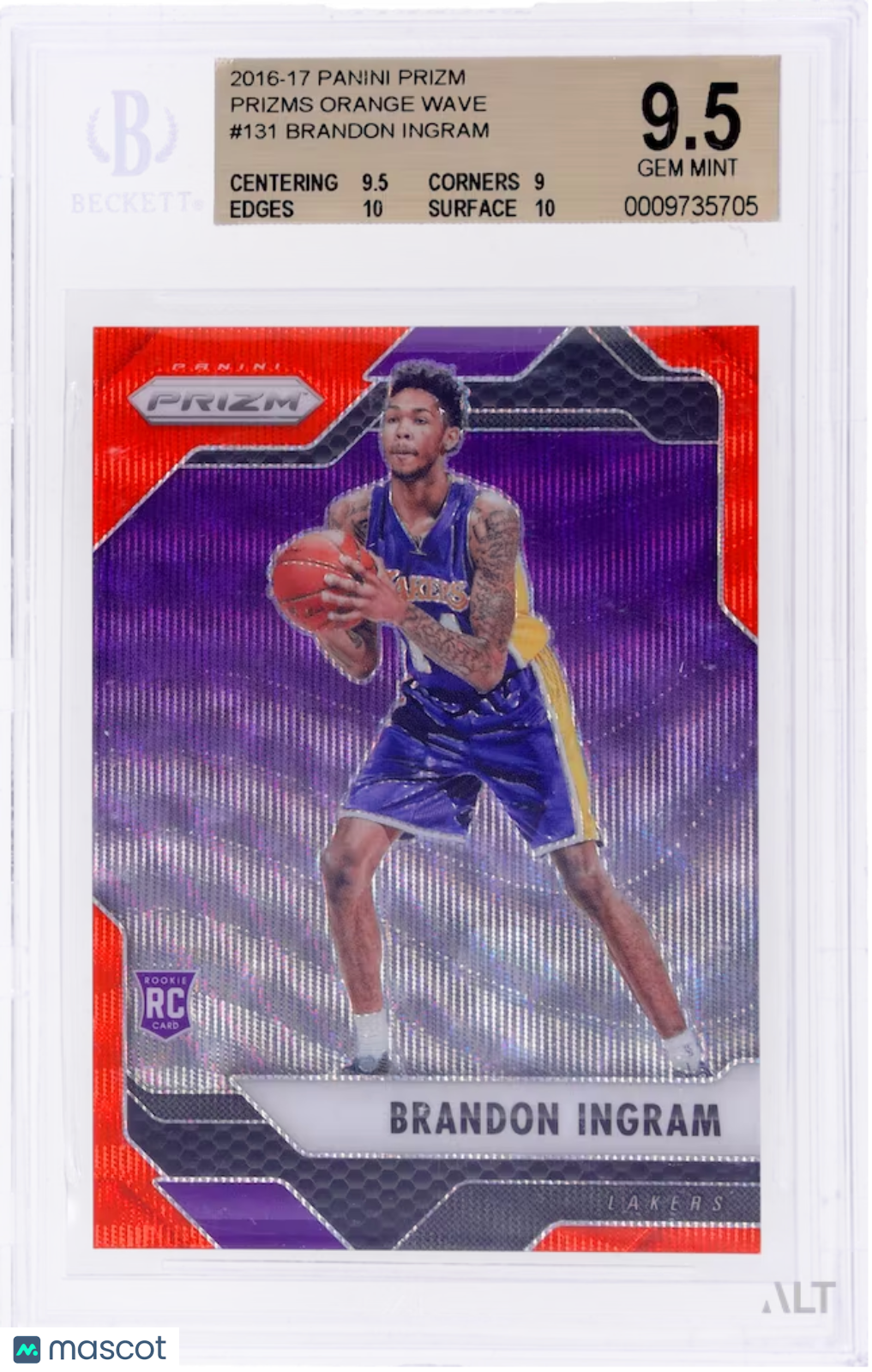 2016 Panini Prizm Brandon Ingram #131 Orange Wave Prizm BGS 9.5