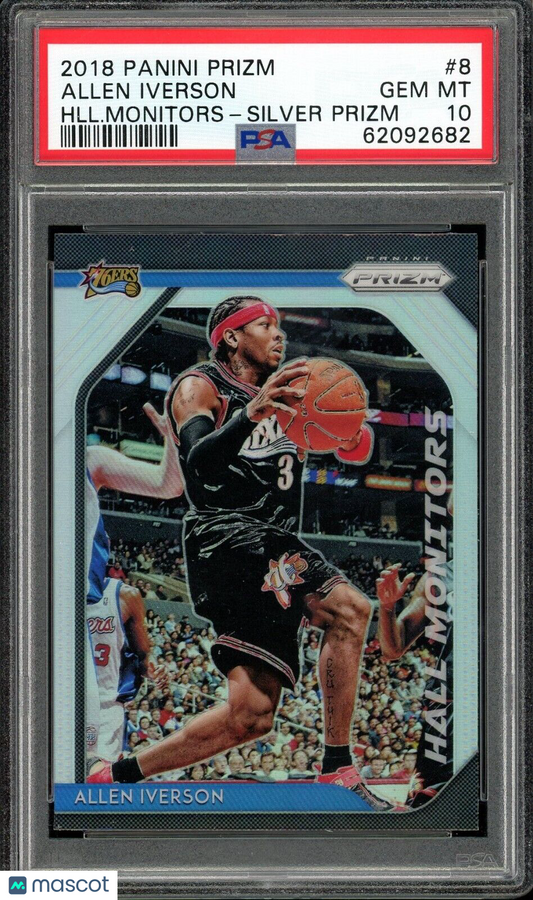 2018 Panini Prizm Allen Iverson #8 Hall Monitors Silver Prizm PSA 10