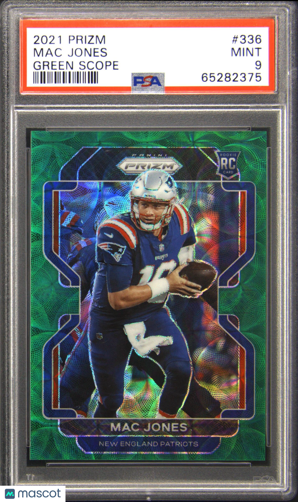 2021 Panini Prizm #336 Mac Jones Green Scope Rookie RC 53/75 PSA 9