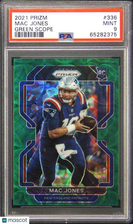 2021 Panini Prizm #336 Mac Jones Green Scope Rookie RC 53/75 PSA 9