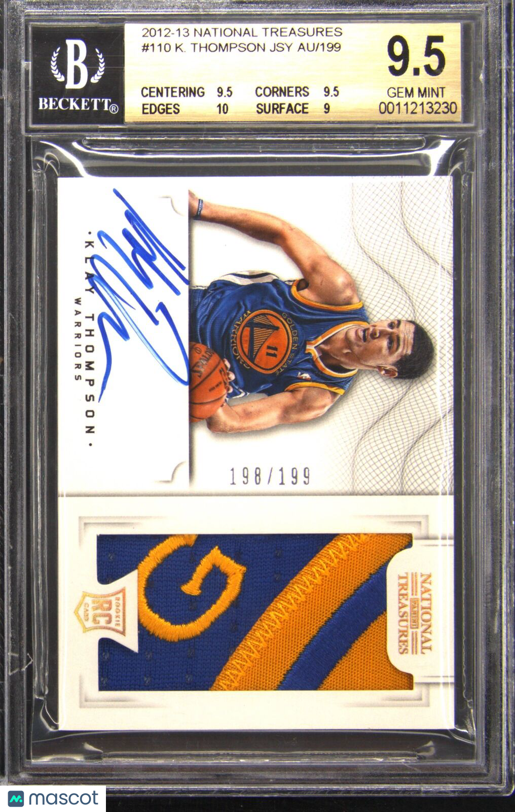 2012-13 National Treasures Patch Auto #110 Klay Thompson RC /199 BGS BAS 9.5
