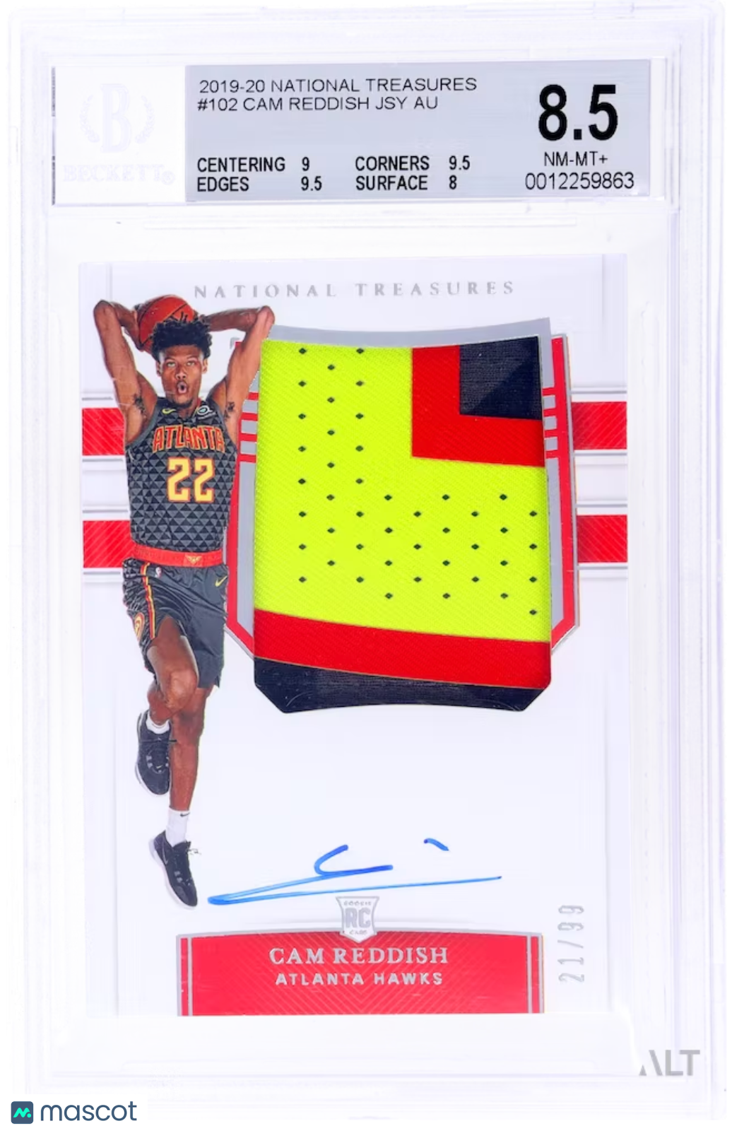 2019 Panini National Treasures Cam Reddish #102 Jersey Autograph BGS 8.5 Auto 10