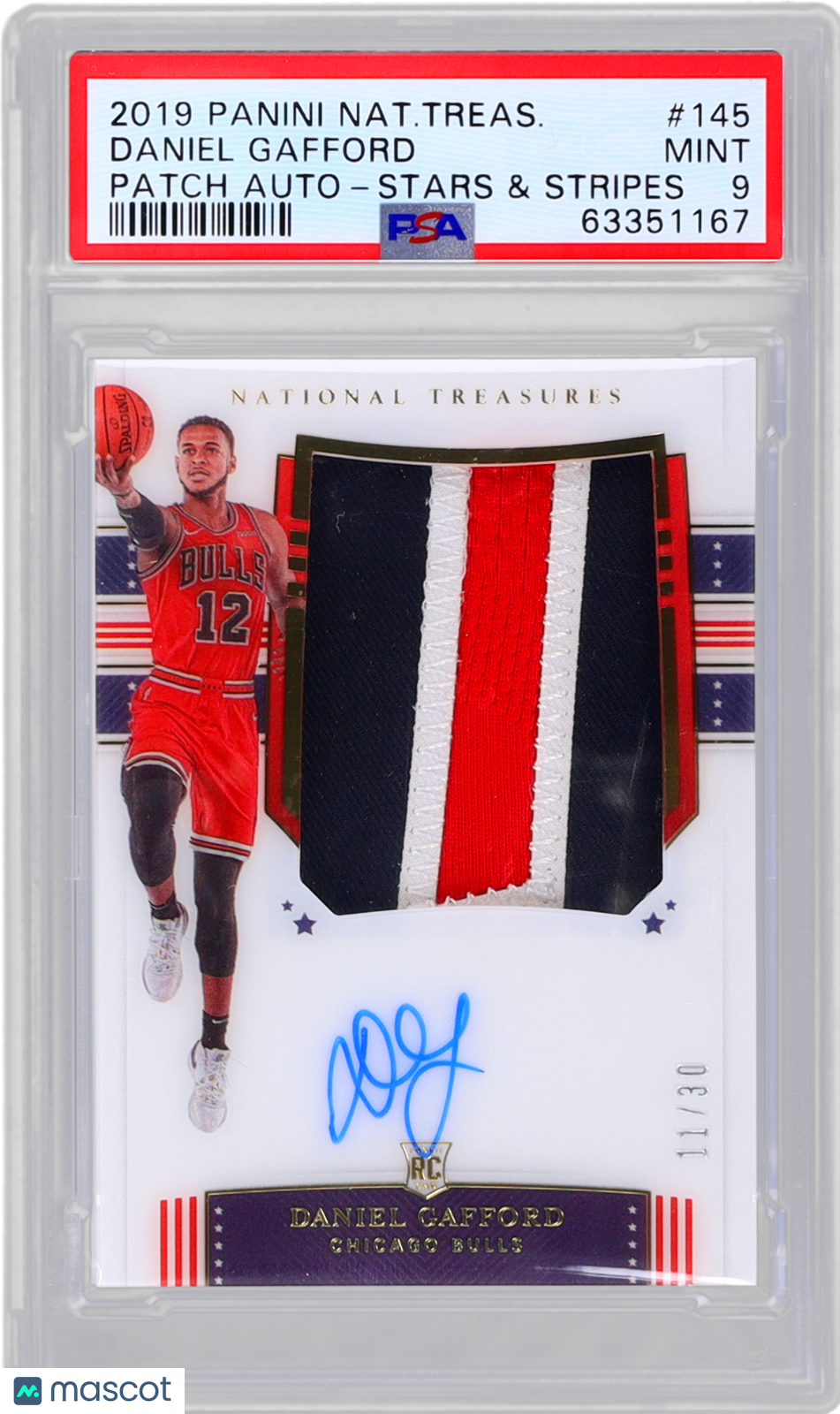 2019 National Treasures Daniel Gafford #145 Rookie Patch Auto RPA RC PSA 9 /30