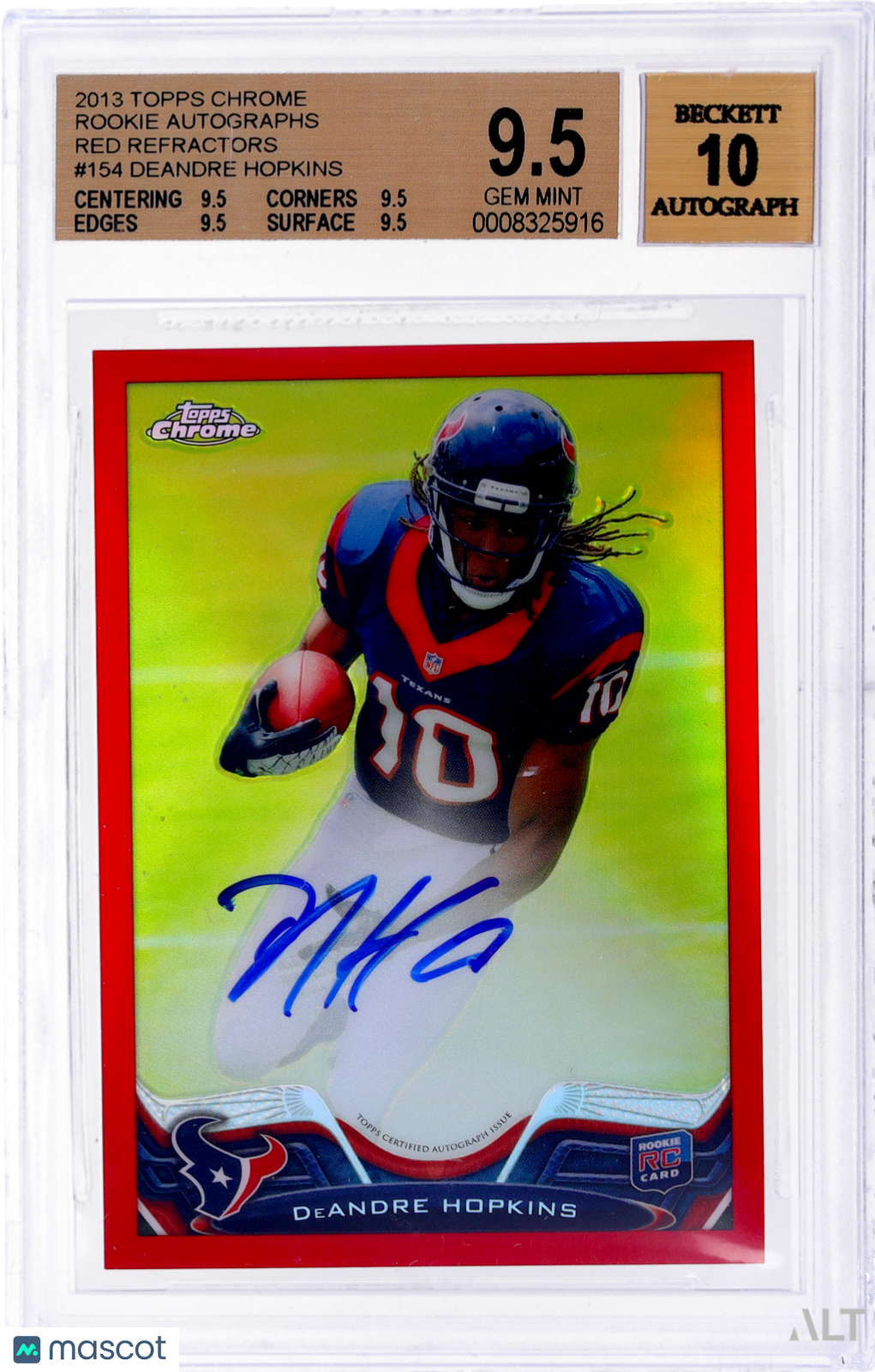 2013 Topps Chrome DeAndre Hopkins #154 Rookie Auto Red Refractors /5 BGS 9.5 RPA