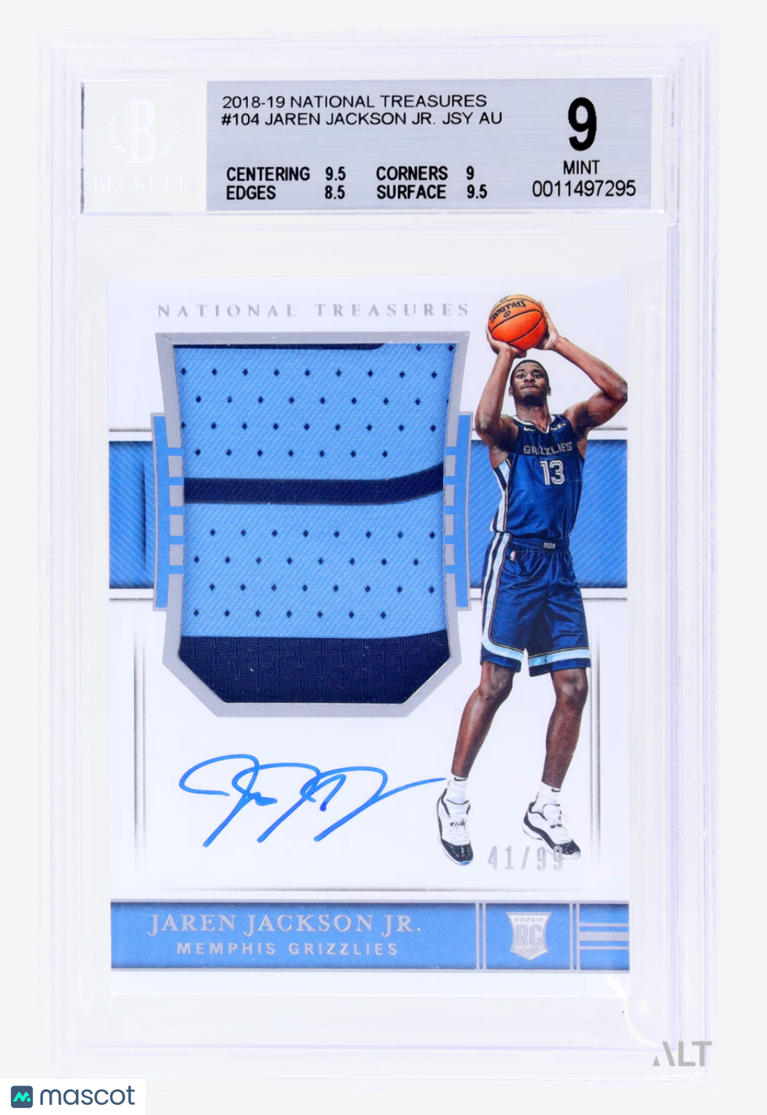 2018 National Treasures Jaren Jackson Jr. #104 Rookie Patch Auto /99  BGS 9
