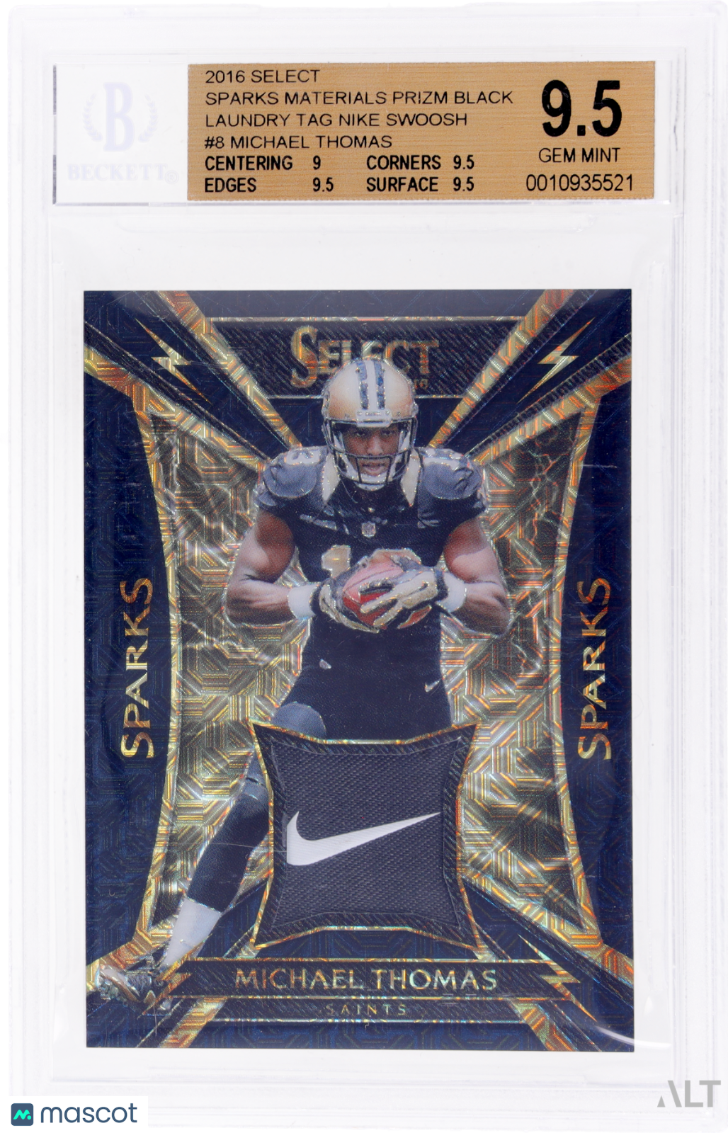 2016 Select Michael Thomas #8 Sparks Black Laundry Tag Nike Swoosh 1/1 BGS 9.5