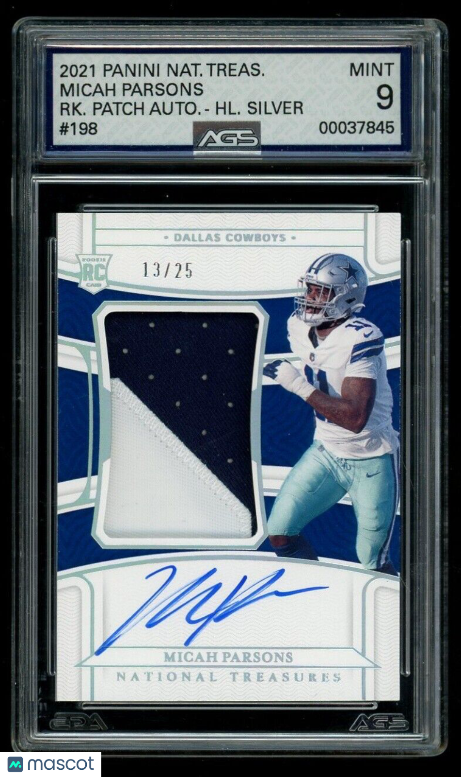 2021 National Treasures Micah Parsons #198 Rookie Patch Auto Silver AGS 9 RPA /25