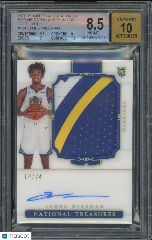 2020 National Treasures James Wiseman #124 Rookie Patch Auto Gold FOTL BGS 8.5