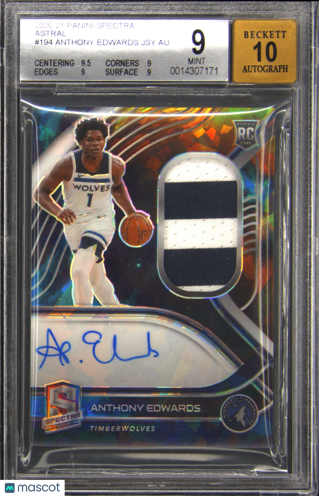 2020-21 Panini Spectra Astral #194 Anthony Edwards Rookie RC Auto /35 BGS BAS 9