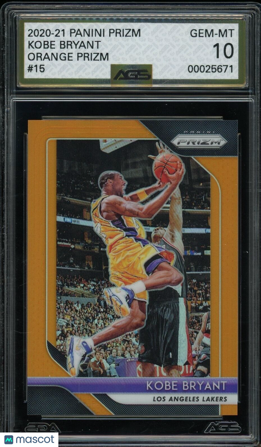 2020-21 Panini Prizm Orange Prizm Kobe Bryant #15 37/49 AGS 10 GEM MT