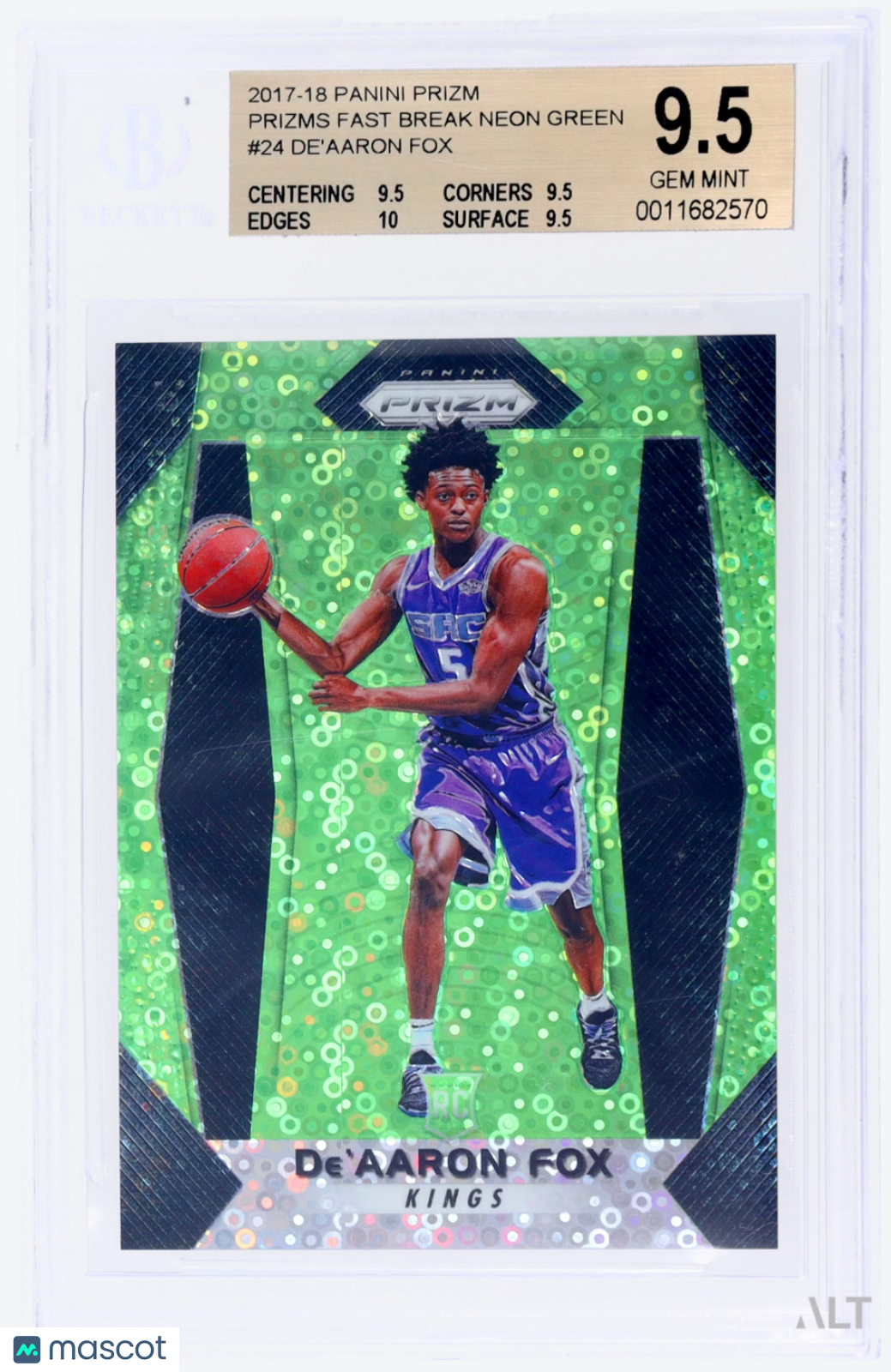 2017 Panini Prizm De'Aaron Fox #24 Neon Green /5 BGS 9.5