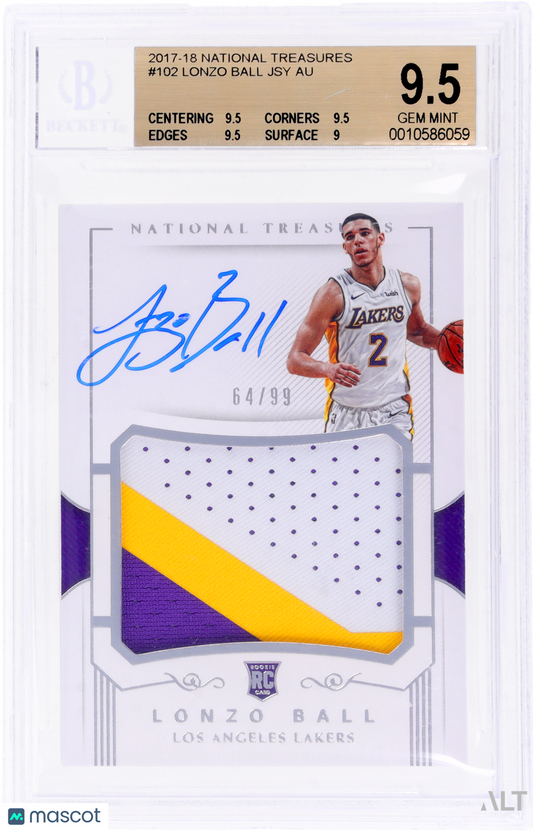 2017 PANINI NATIONAL TREASURES ROOKIE PATCH AUTOGRAPH LONZO BALL #102 BGS 9.5