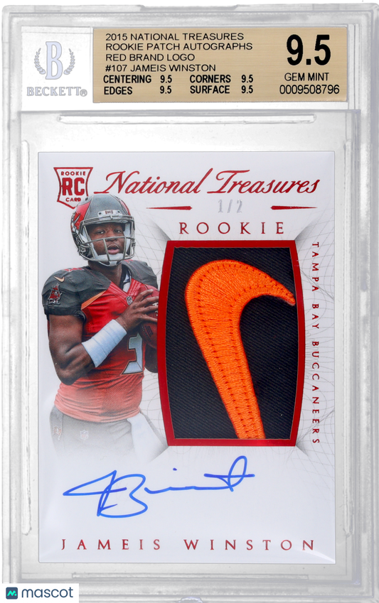 2015 National Treasures Jameis Winston #107 Rookie Patch Auto Red NIKE /2 BGS 9.5