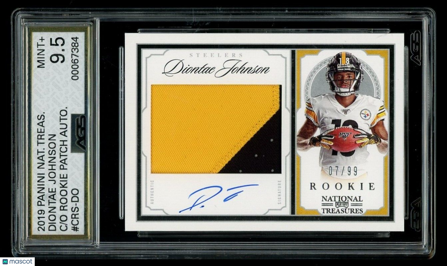 2019 National Treasures Diontae Johnson #CRS-DO Rookie Patch Auto /99 AGS 9.5