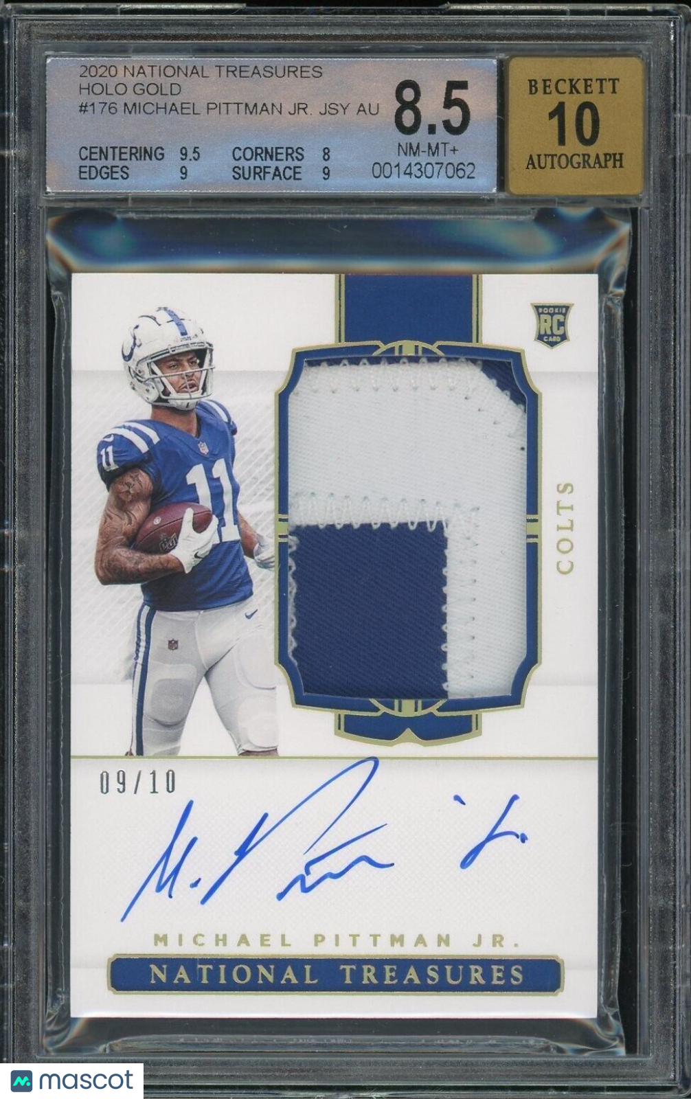2020 National Treasures Michael Pittman Jr. #176 Jersey Patch Auto Gold /10 BGS 8.5