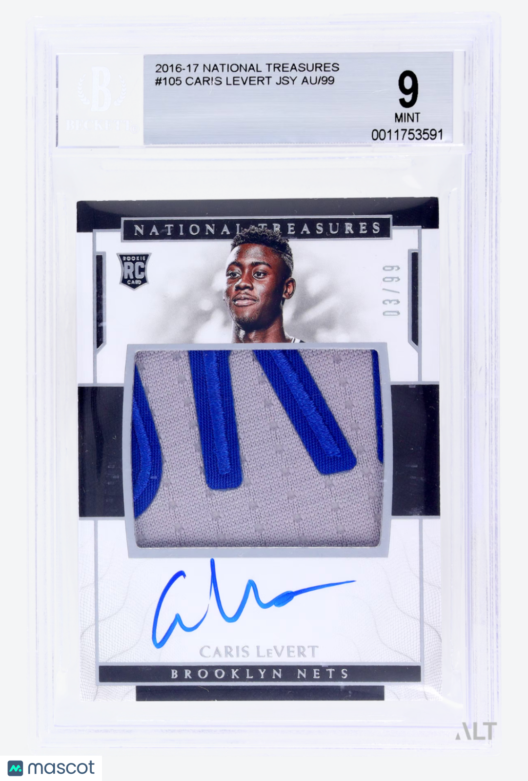 2016 Panini National Treasures Caris Levert #105 Jersey Autograph /99 BGS 9 Auto 10