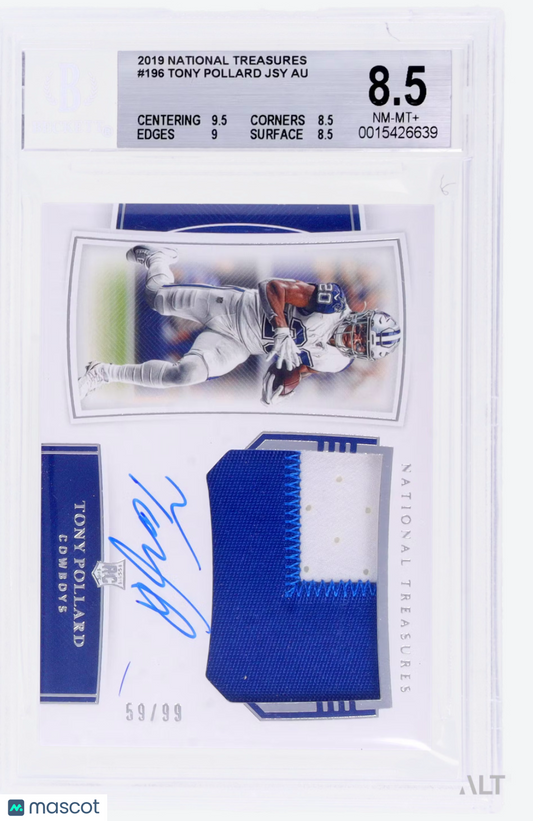 2019 Panini National Treasures Tony Pollard #196 /99 BGS 8.5 Auto 9