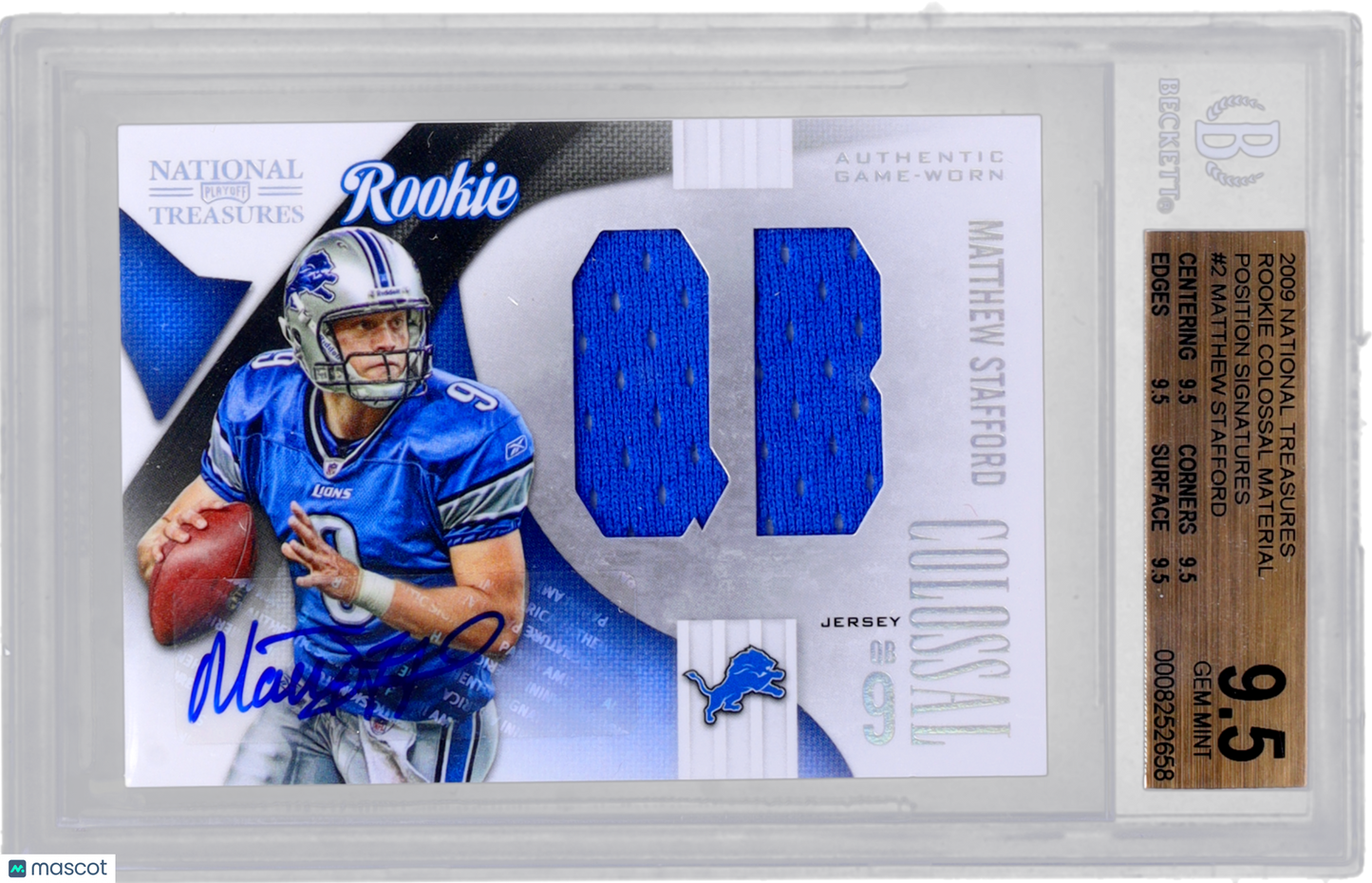 2009 Playoff National Treasures Matthew Stafford Rookie Patch Auto /50 BGS 9.5
