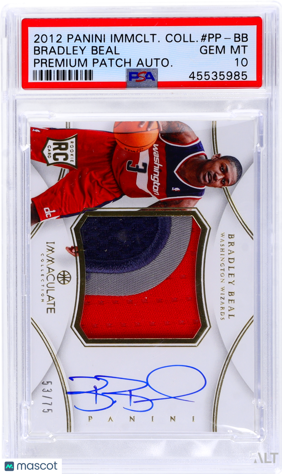 2012 Immaculate Collection Bradley Beal #PP-BB Premium Patch Auto RPA /75 PSA 10