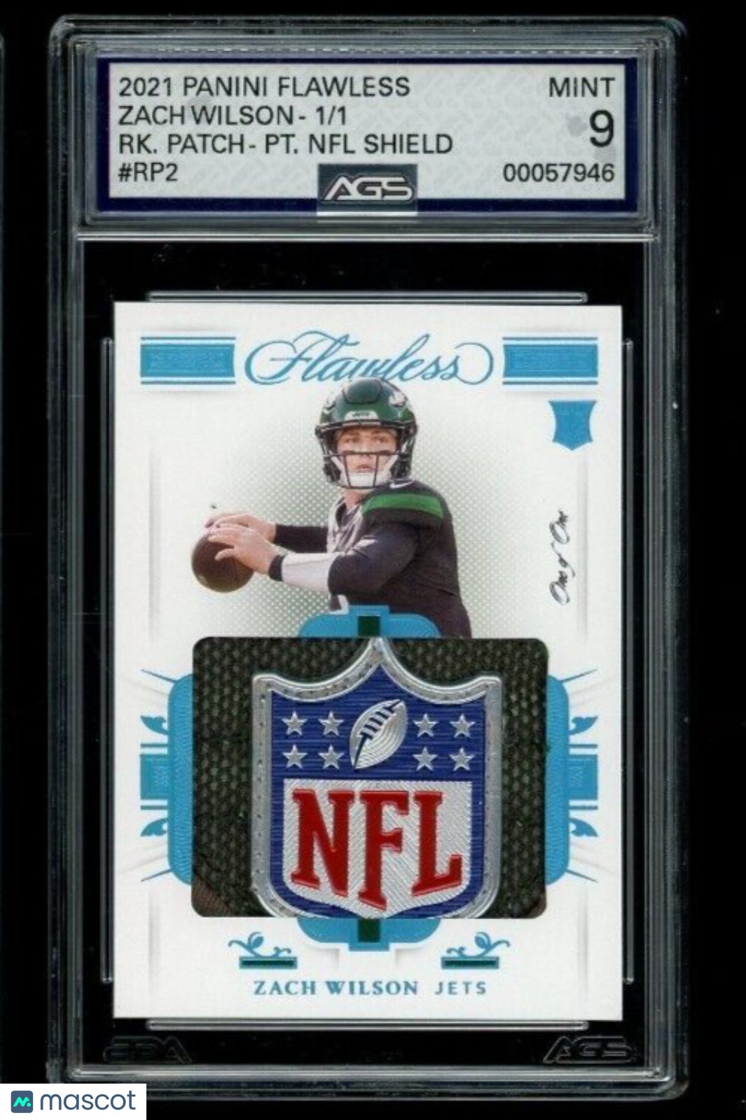 2021 Panini Flawless Zach Wilson #RP2 Rookie Patch Platinum NFL Shield 1/1 AGS 9