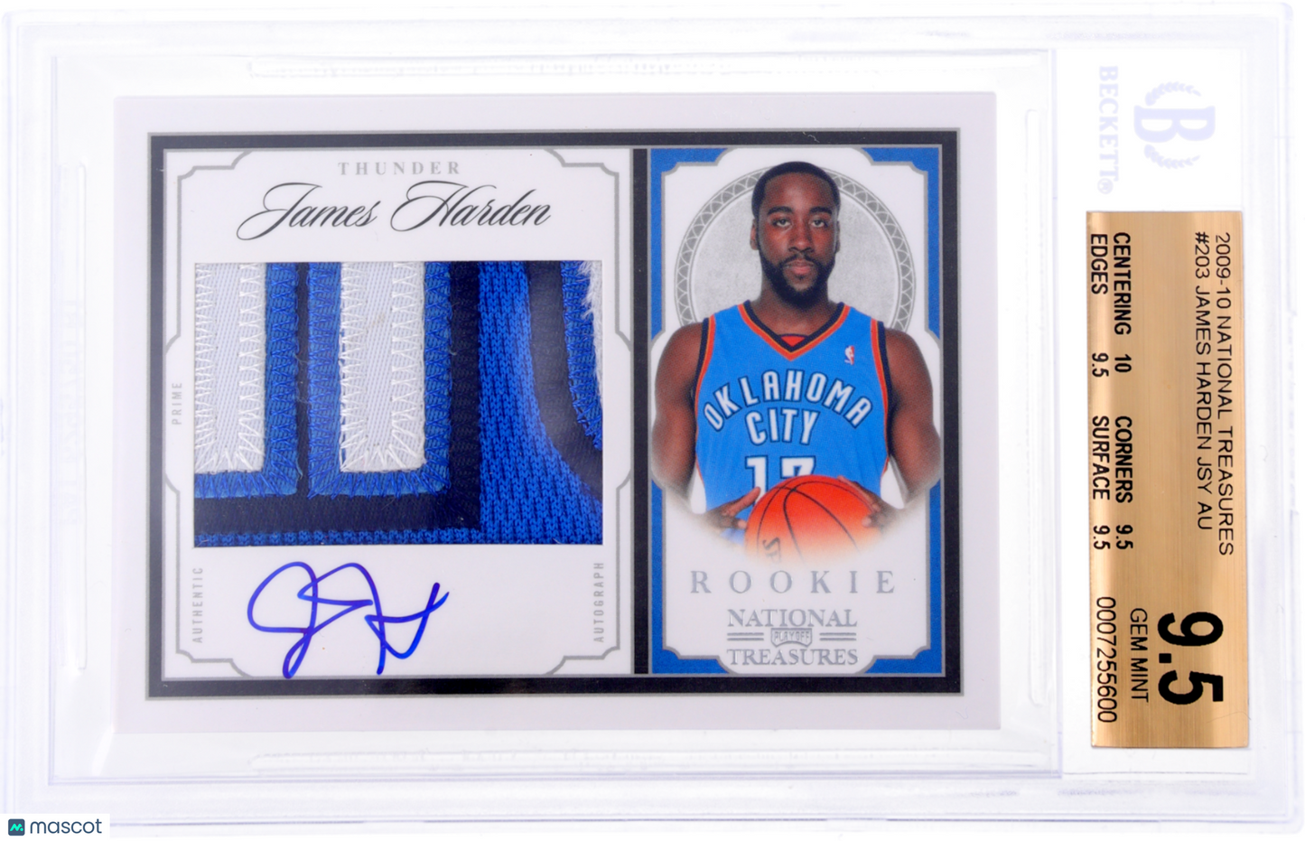 Panini National Treasures James Harden #203 Jersey Auto BGS 9.5 Auto 10