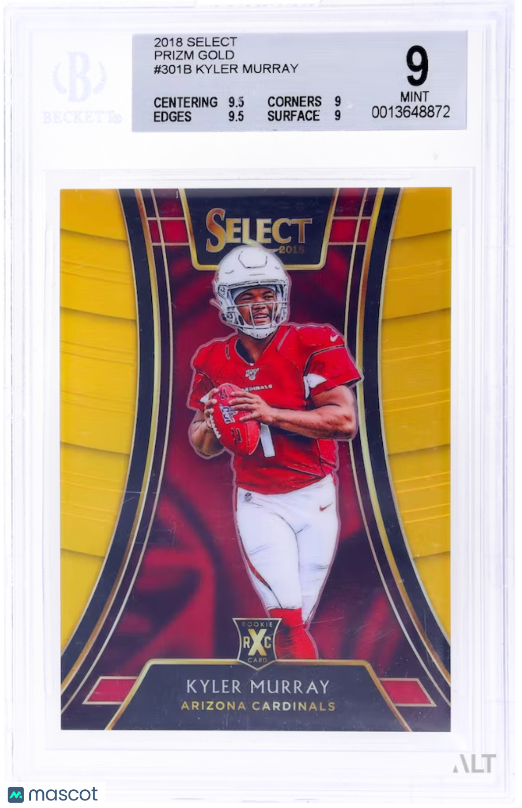 2018 Panini Select Kyler Murray #301 Prizm Gold BGS 9