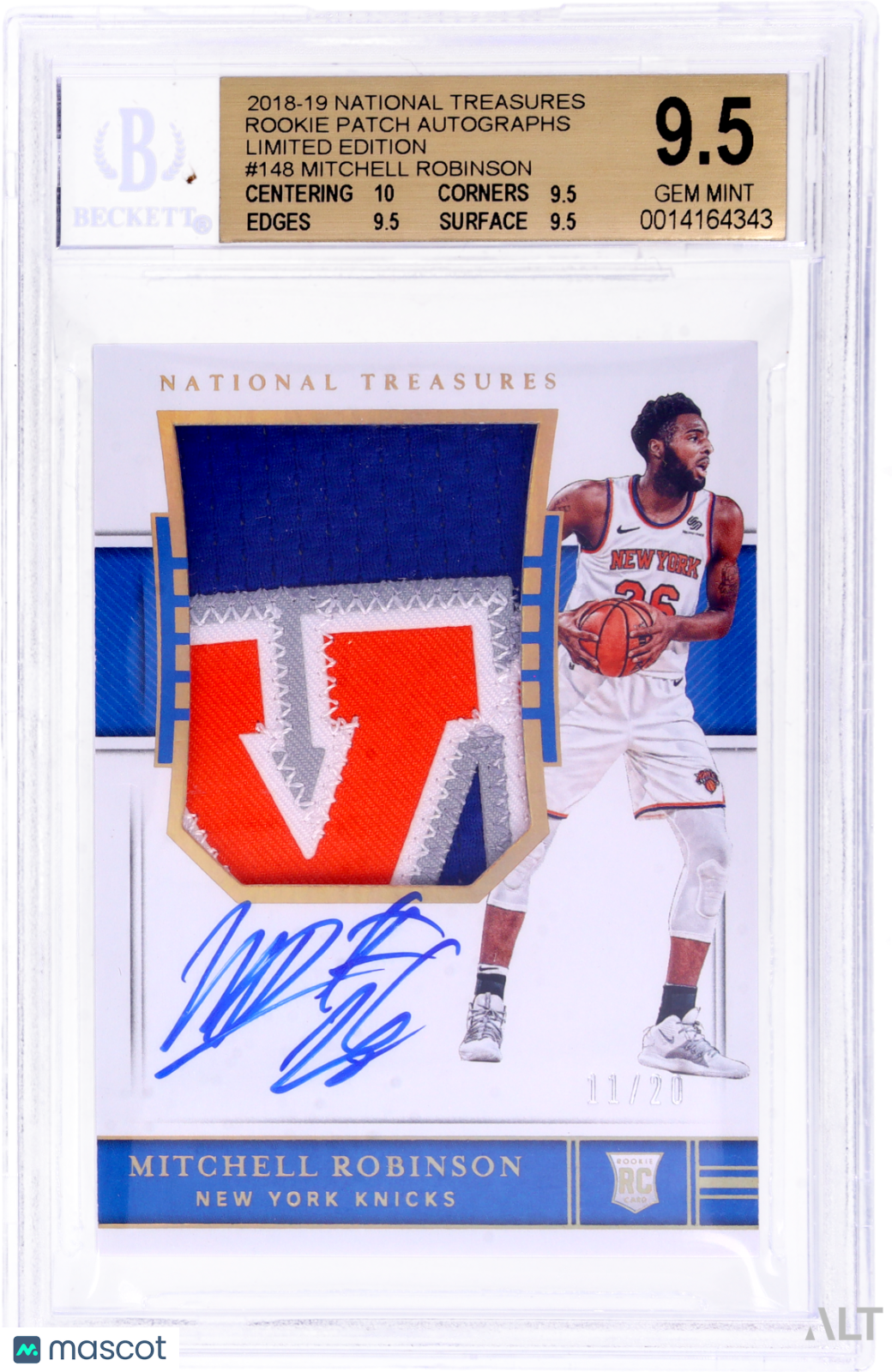 Panini National Treasures Mitchell Robinson #148 Rookie Patch Auto /20  BGS 9.5