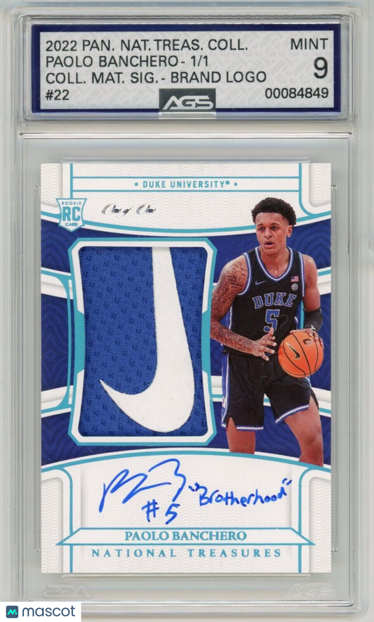 2022 National Treasures Paolo Banchero Rookie Patch Auto NIKE Logo 1/1 AGS 9 RPA RC