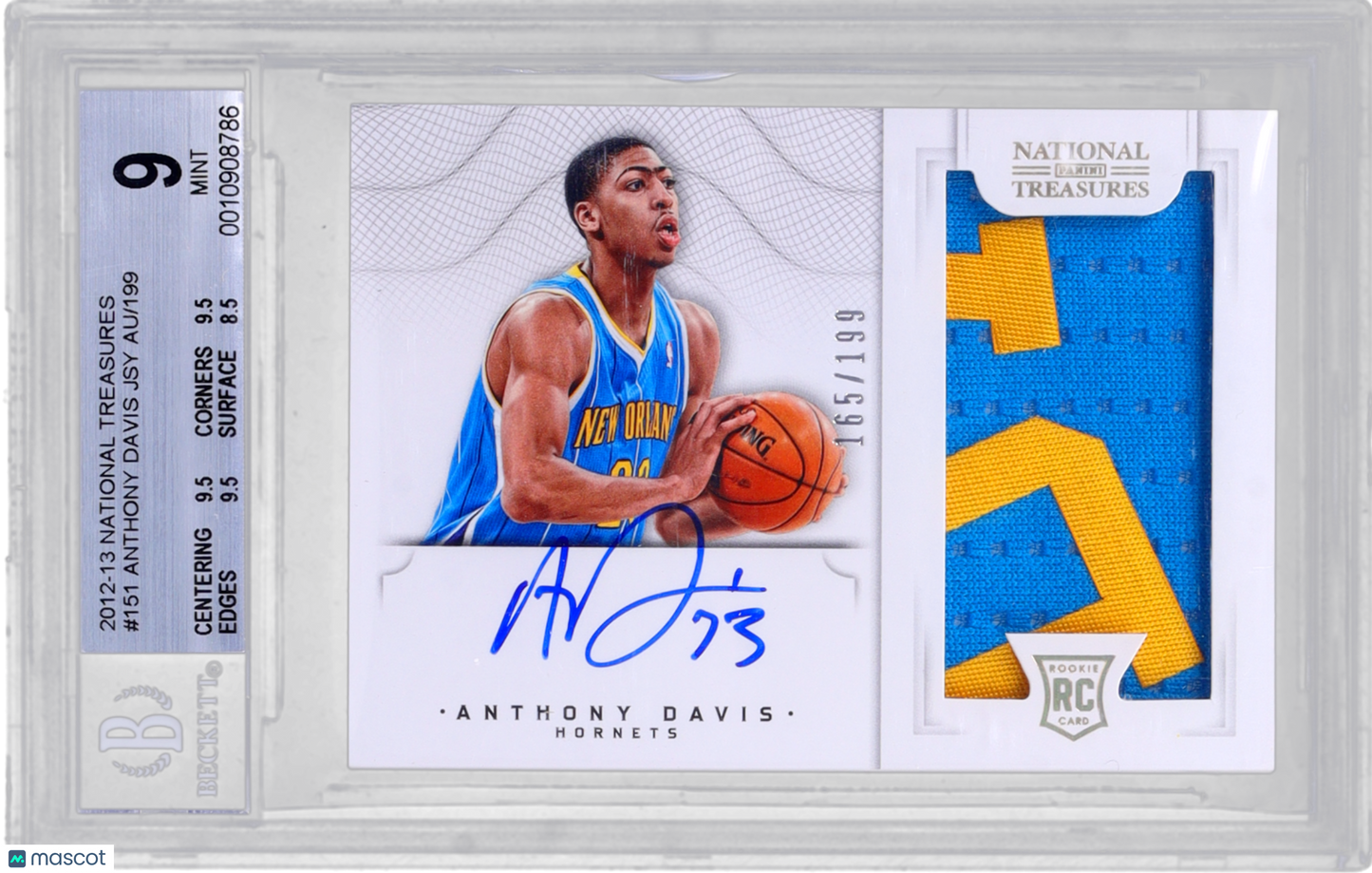 Panini National Treasures Anthony Davis #151 Rookie Patch Auto BGS 9 Auto 10