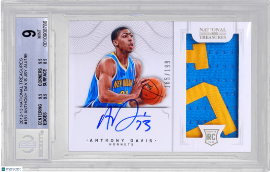 Panini National Treasures Anthony Davis #151 Rookie Patch Auto BGS 9 Auto 10