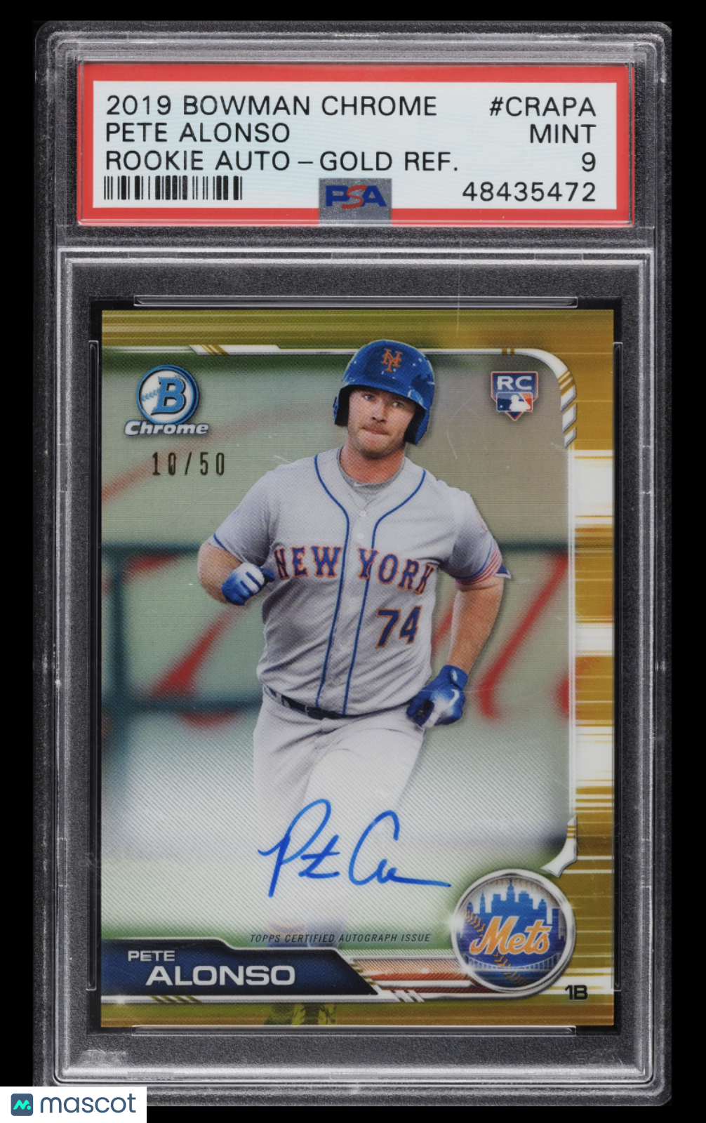 2019 BOWMAN CHROME GOLD REFRACTOR PETE ALONSO ROOKIE AUTO /50 #CRAPA PSA 9 MINT