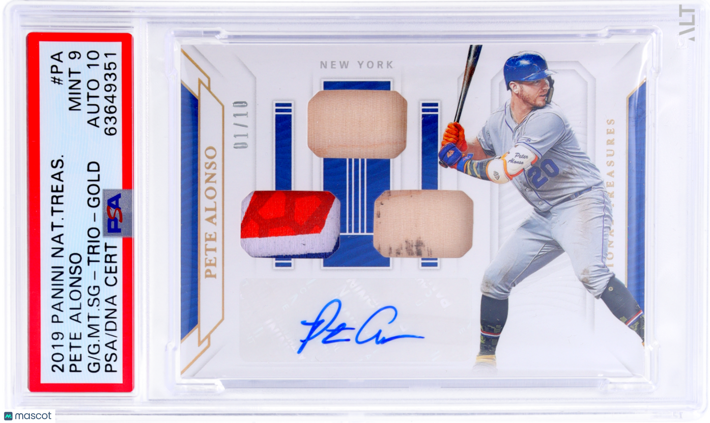 2019 National Treasures Pete Alonso #PA Game Gear Auto RPA /10 PSA 9